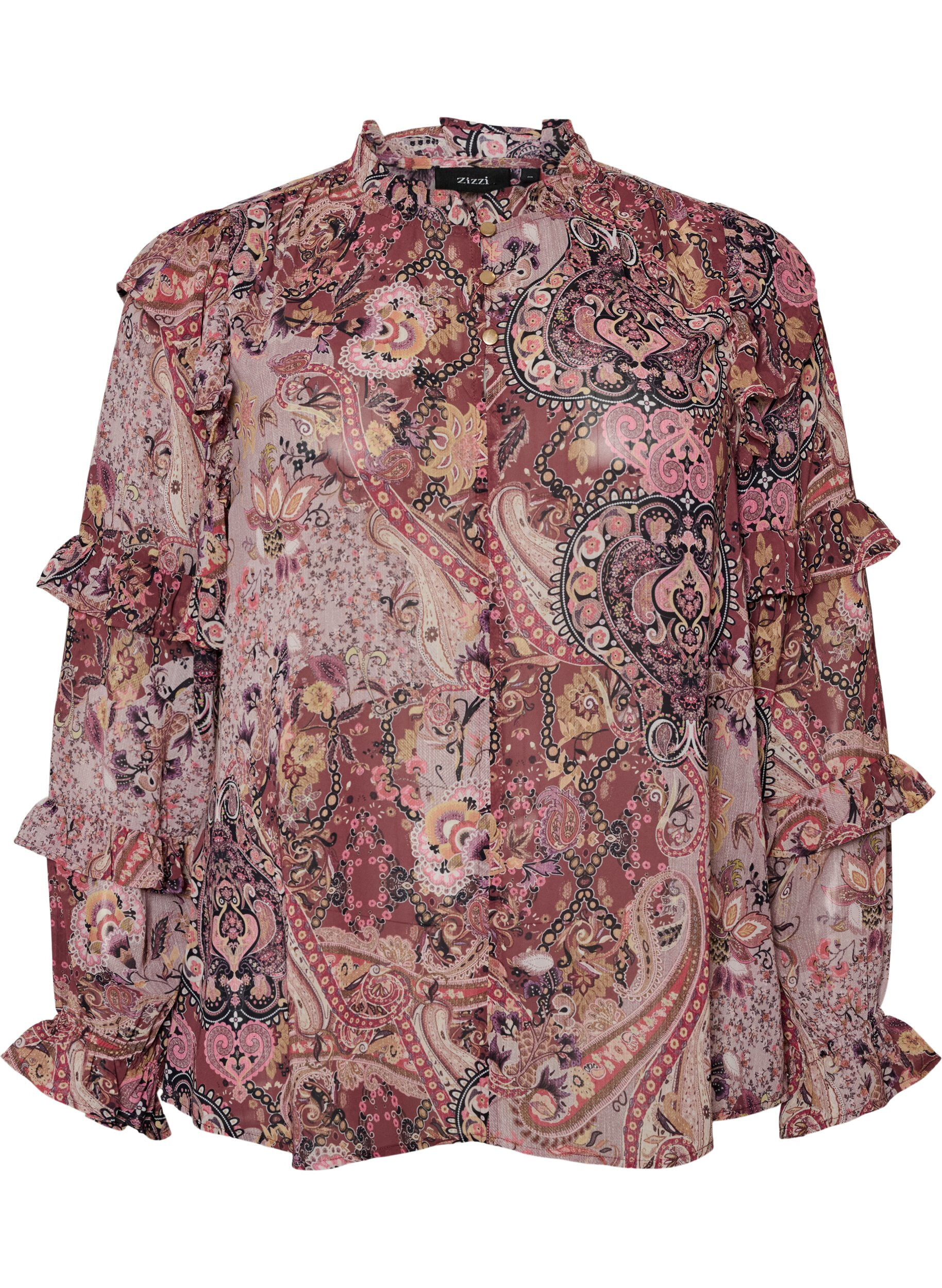 ZizziBlouse &agrave; imprim&eacute; cachemire et d&eacute;tails &agrave; volants, Mauve, Packshot image number 0