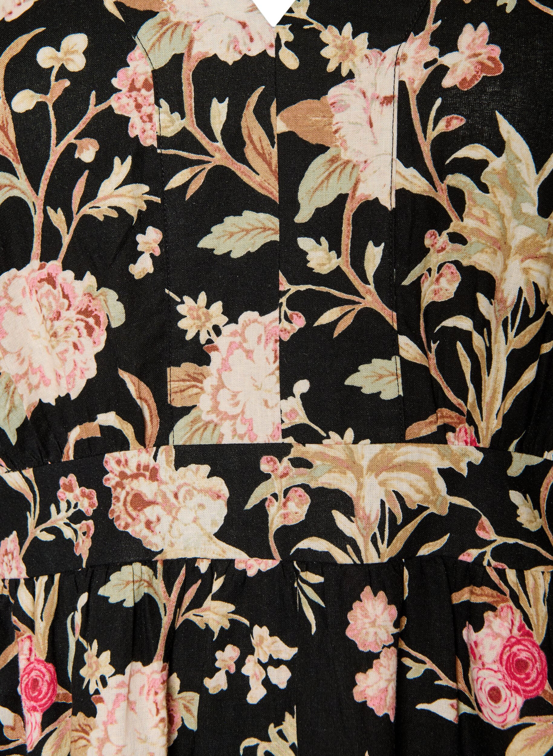 ZizziRobe fleurie en lin et viscose avec une taille empire, Noir, Packshot image number 2