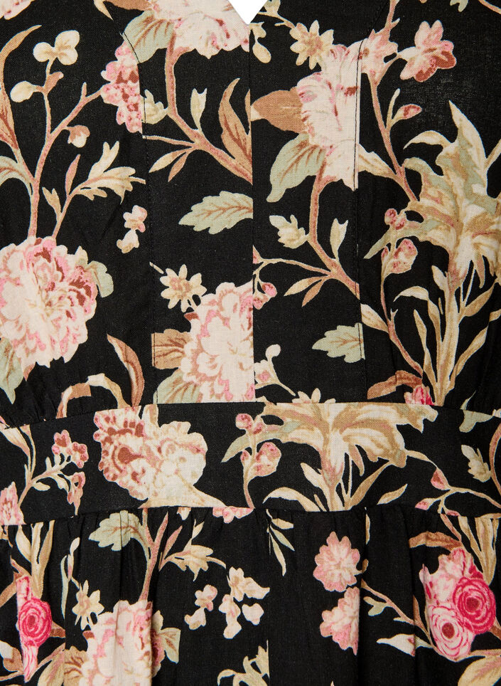 Robe fleurie en lin et viscose avec une taille empire, Noir, Packshot image number 2