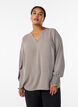 Blouse avec poignets smock&eacute;s et col en V, Beige, Model image number 0