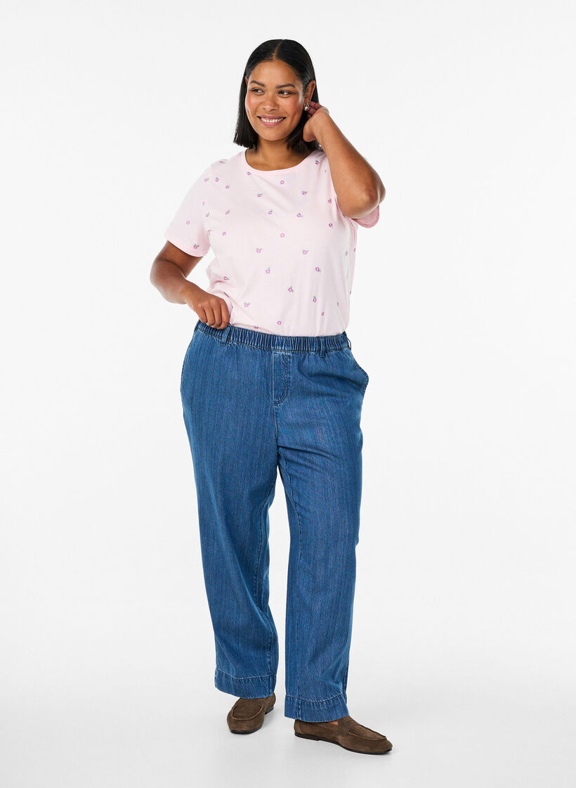 Jean large avec taille &eacute;lastiqu&eacute;e, Bleu, Model image number 0