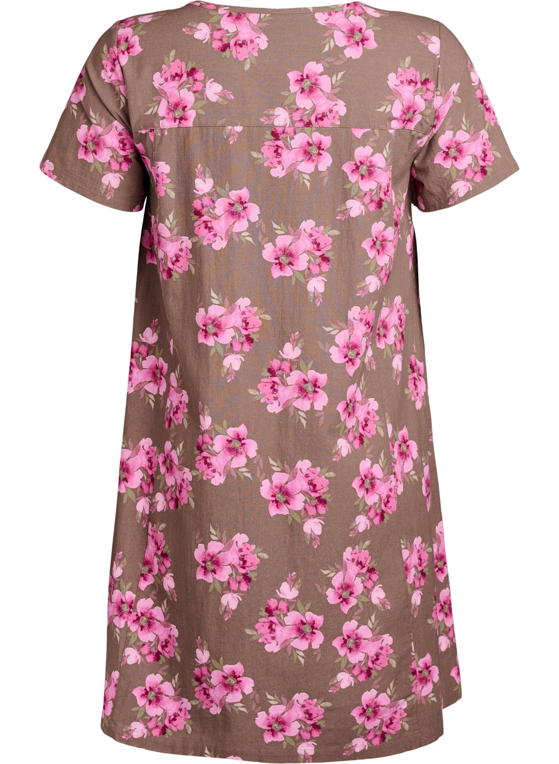 Zizzi Robe courte &eacute;vas&eacute;e &agrave; imprim&eacute; floral, Marron, Packshot image number 1