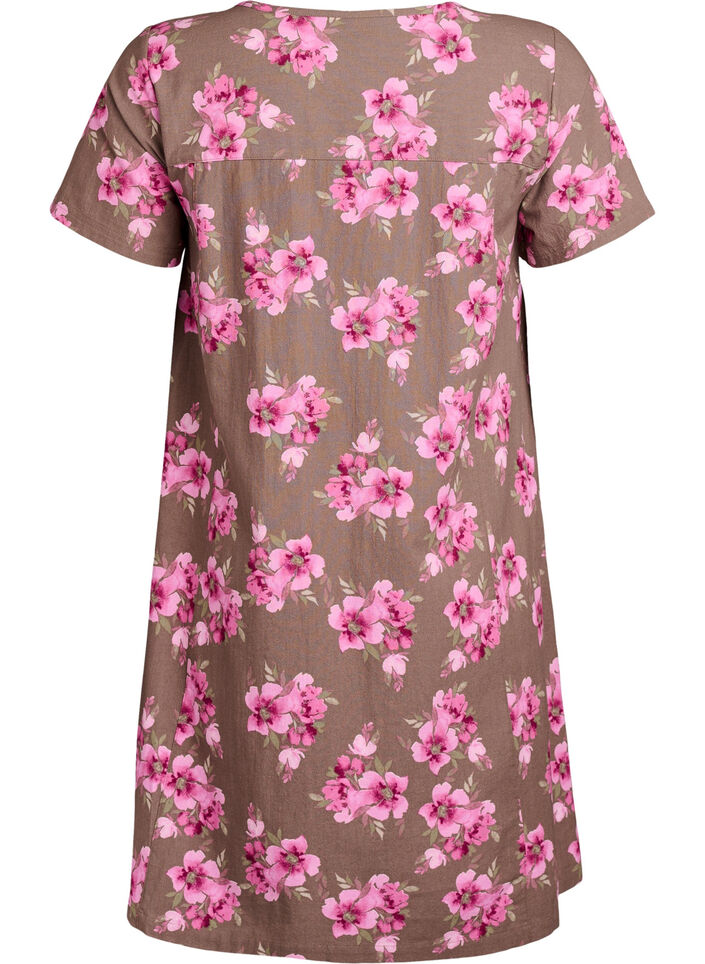 Robe courte &eacute;vas&eacute;e &agrave; imprim&eacute; floral, Marron, Packshot image number 1