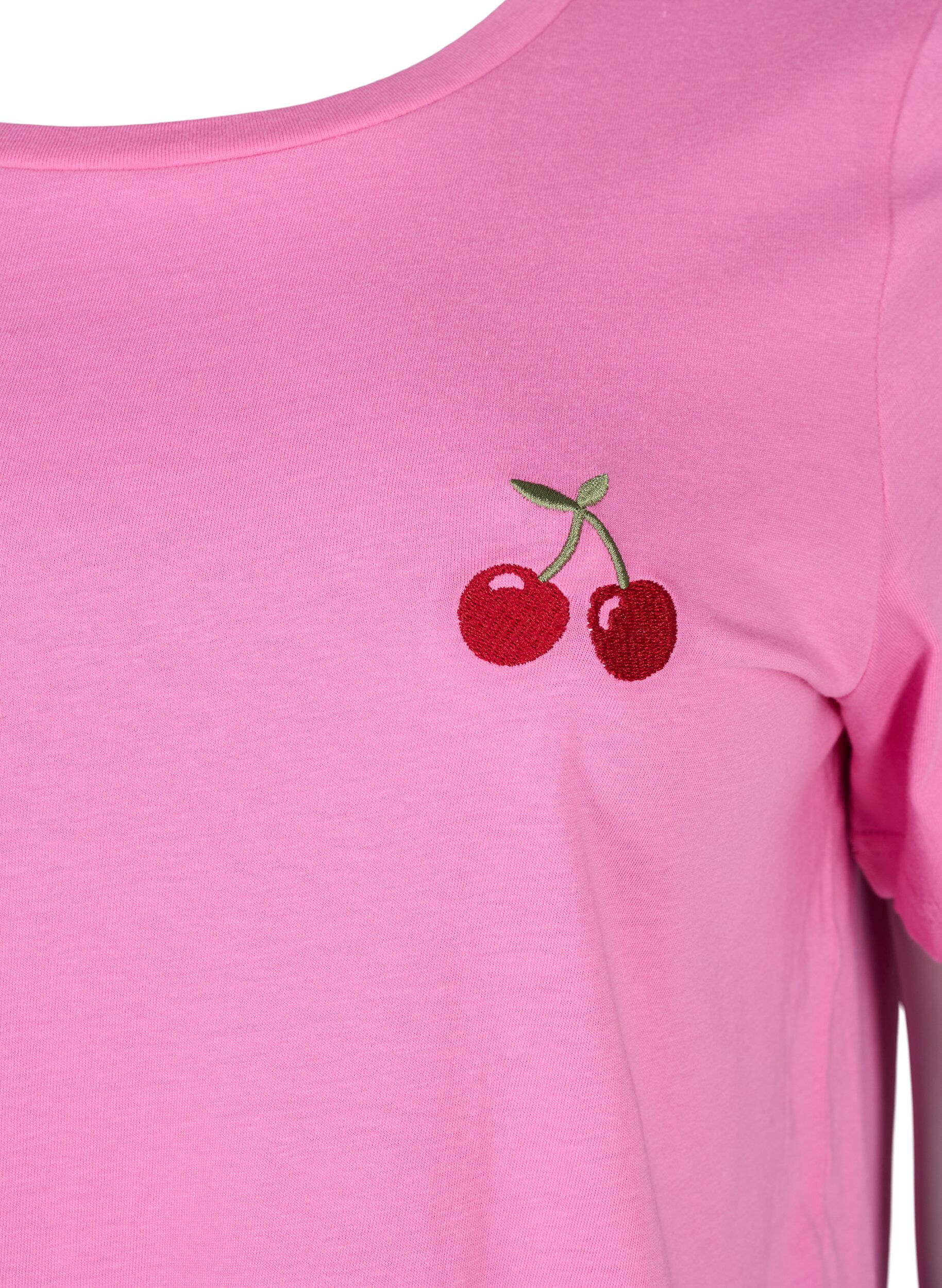Zizzi T-shirt en coton avec une cerise brod&eacute;e, Roseb. W. CherryEMB., Packshot image number 2