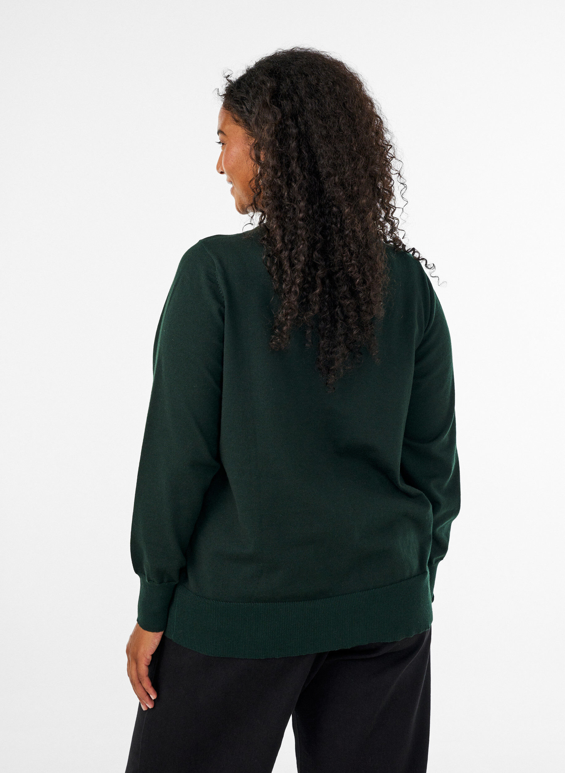 ZizziCardigan en maille fine avec col rond, Vert fonc&eacute;, Model image number 2