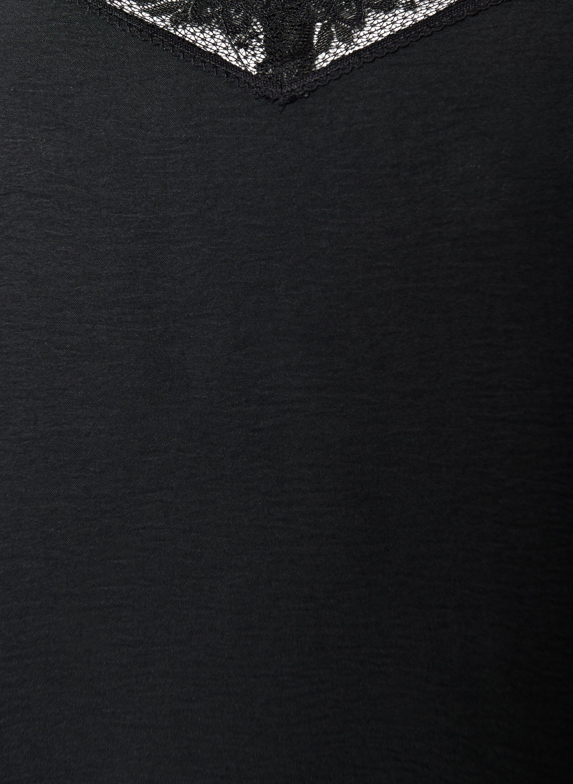 Zizzi Top caraco avec col V et bordure en dentelle, Noir, Packshot image number 2