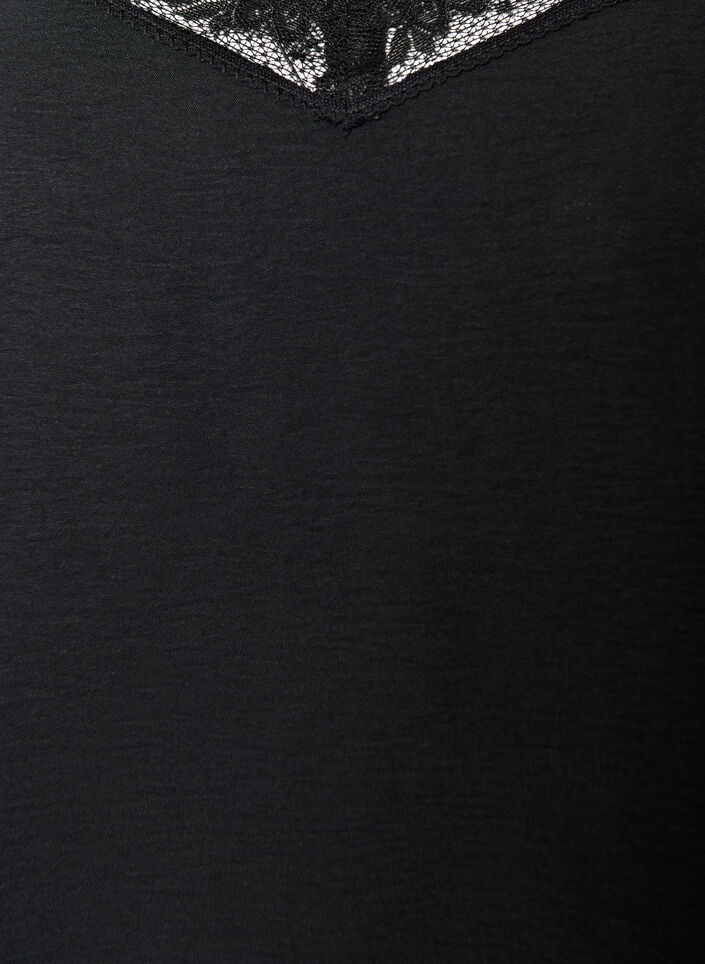 Top caraco avec col V et bordure en dentelle, Noir, Packshot image number 2
