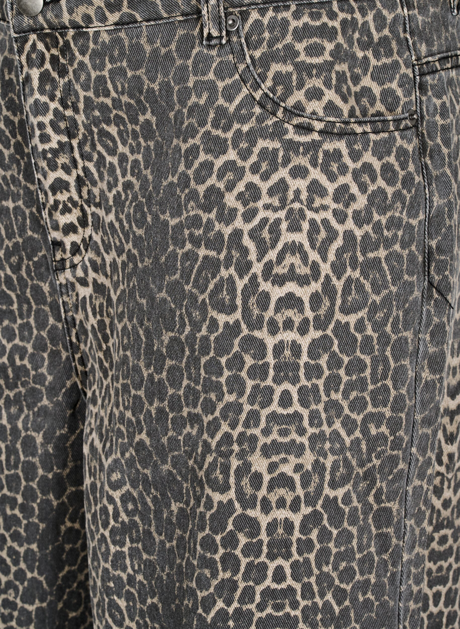 ZizziBermuda en jean avec imprim&eacute; l&eacute;opard, Marron, Packshot image number 2