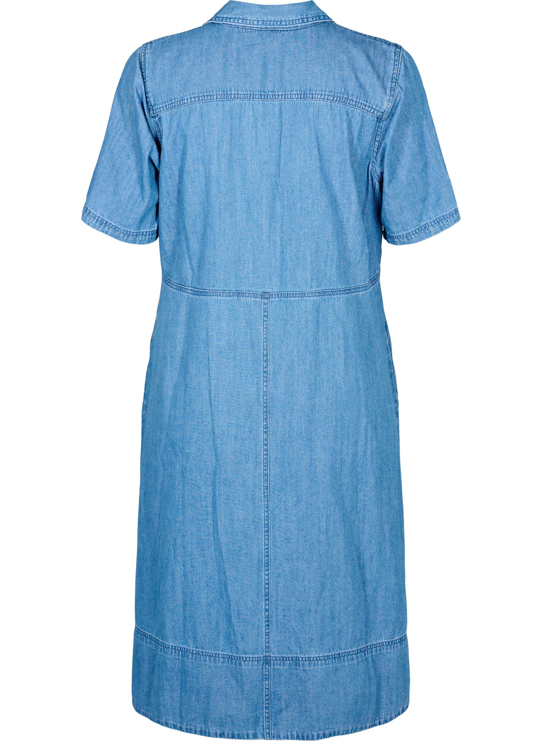 Zizzi Robe chemise en denim &agrave; manches courtes, Bleu Clair, Packshot image number 1