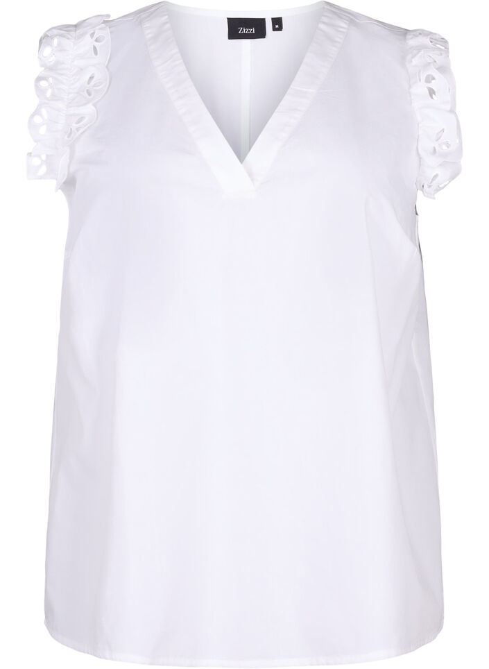 Top en coton sans manches avec volants, Blanc, Packshot image number 0