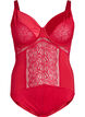 Body avec d&eacute;tails en dentelle et satin, Rouge, Packshot image number 0