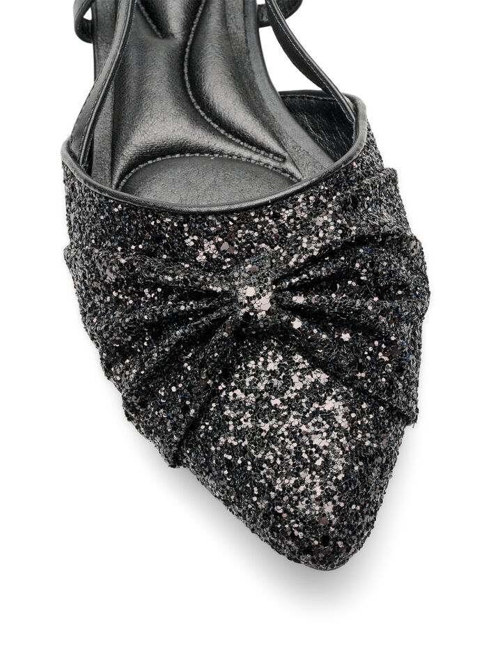Escarpin slingback paillet&eacute; avec n&oelig;ud, Noir, Packshot image number 3