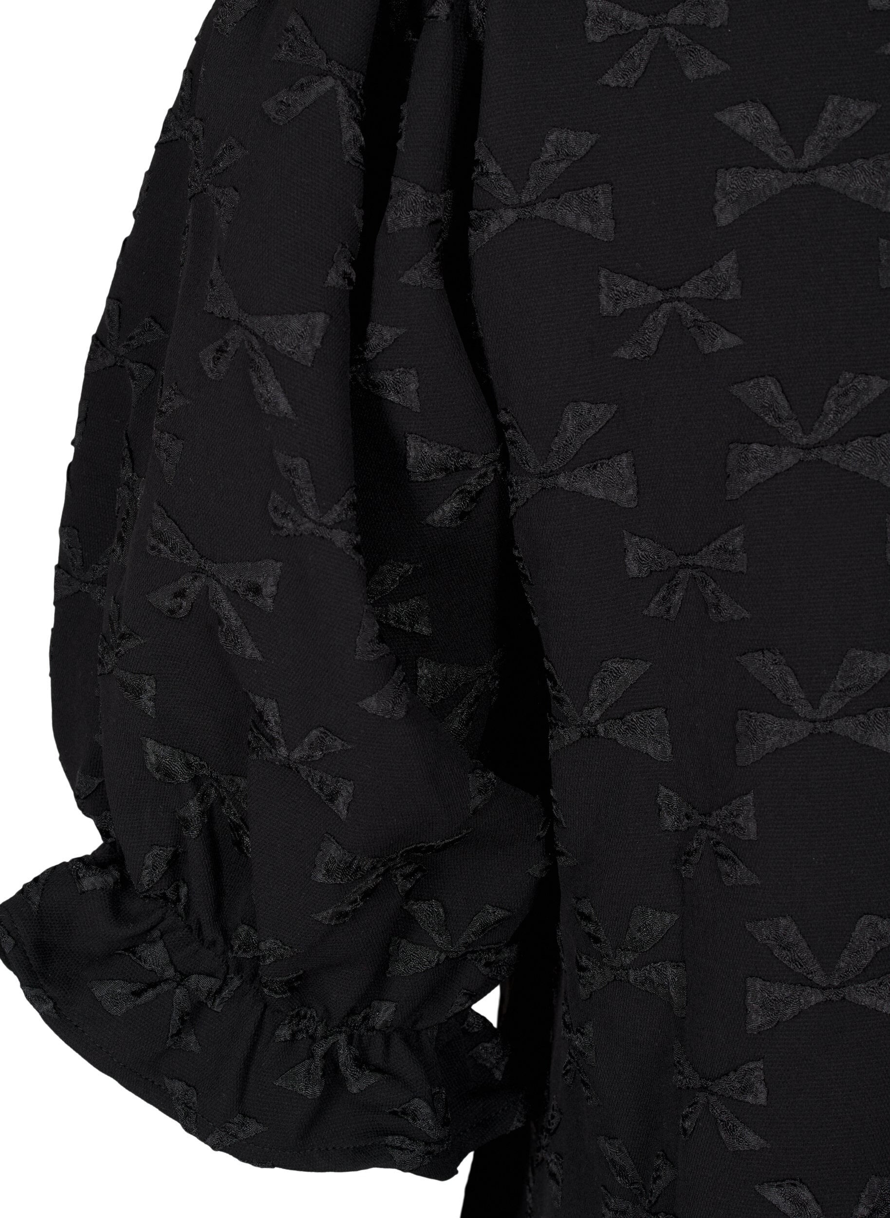 Zizzi Robe jacquard courte avec des n&oelig;uds, Black W. Bow, Packshot image number 3