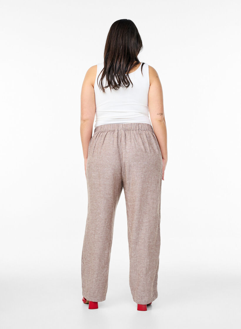 Pantalon ample en lin et viscose, Marron, Model image number 1