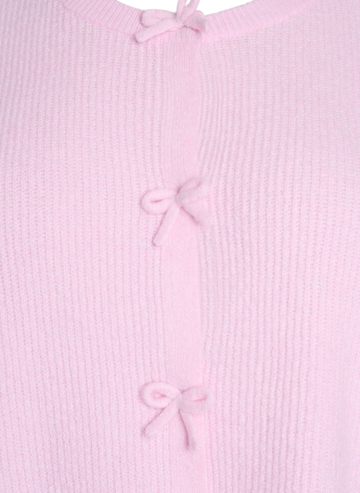 Cardigan en maille à manches courtes avec des nœuds, Rose, Packshot