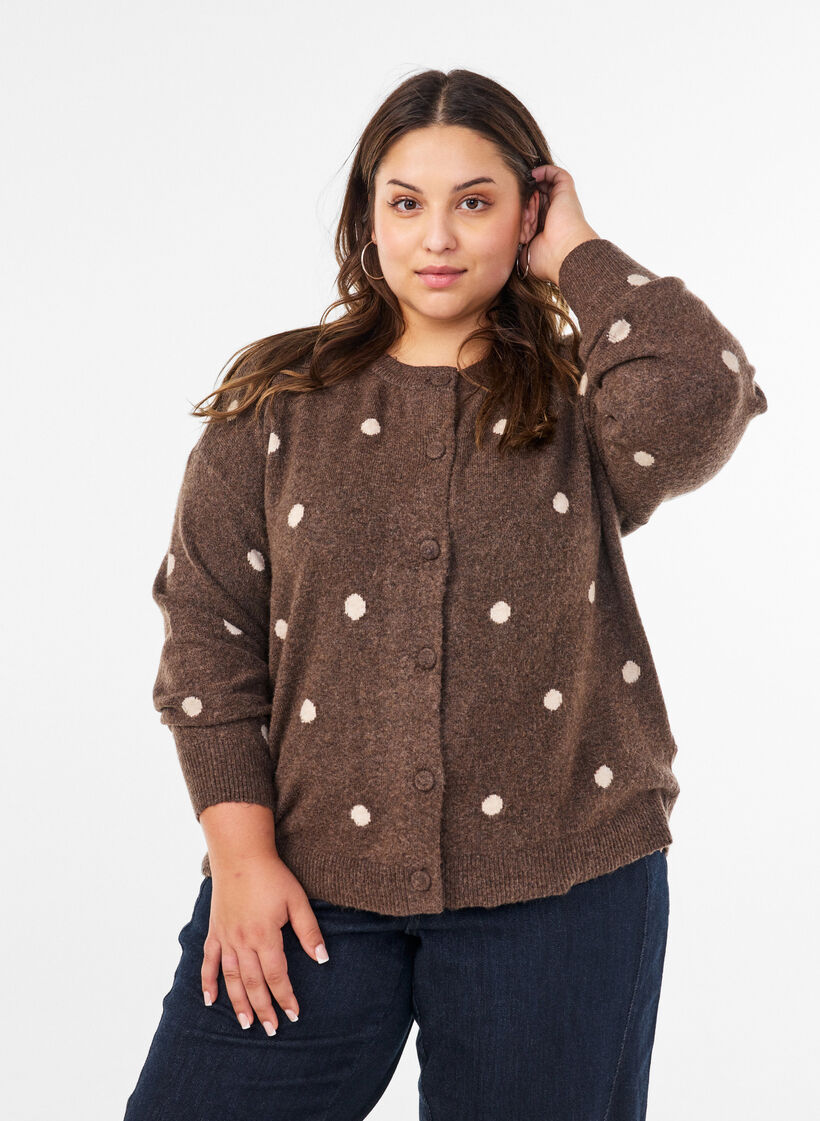 Cardigan &agrave; pois, Marron, Model image number 0