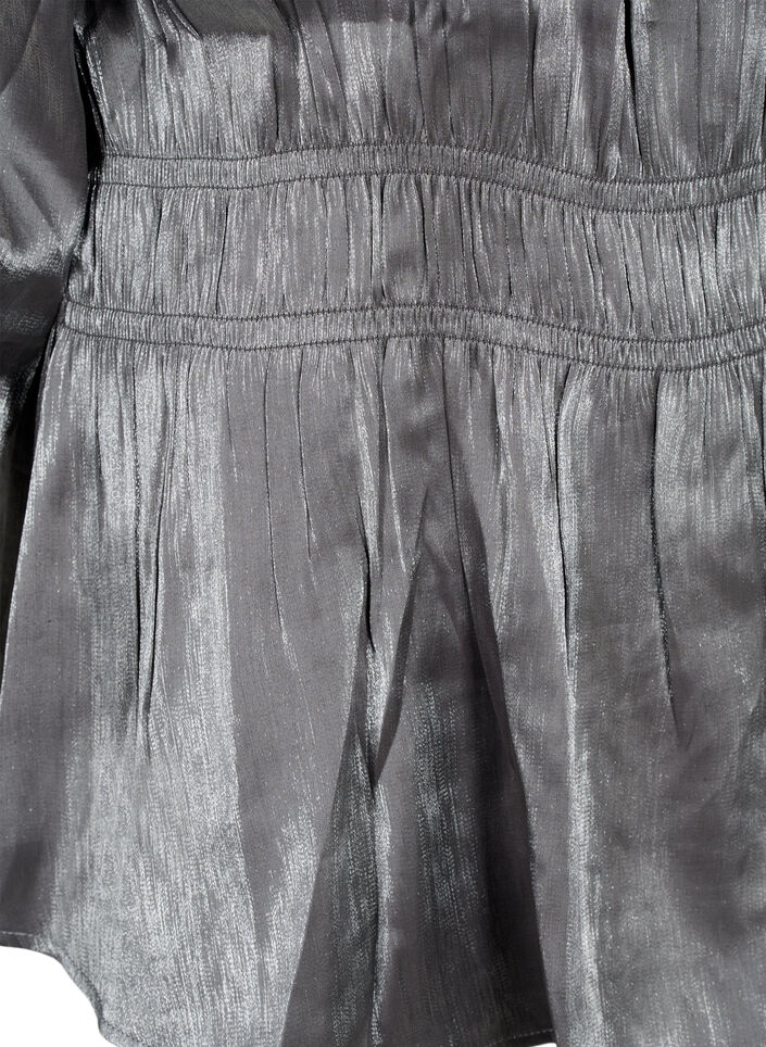 Blouse de couleur argentée avec manches 3/4 et smocks, Dark Silver, Packshot image number 3