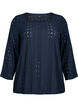 Blouse avec broderie anglaise et manches 7/8, Navy Blazer, Packshot image number 0
