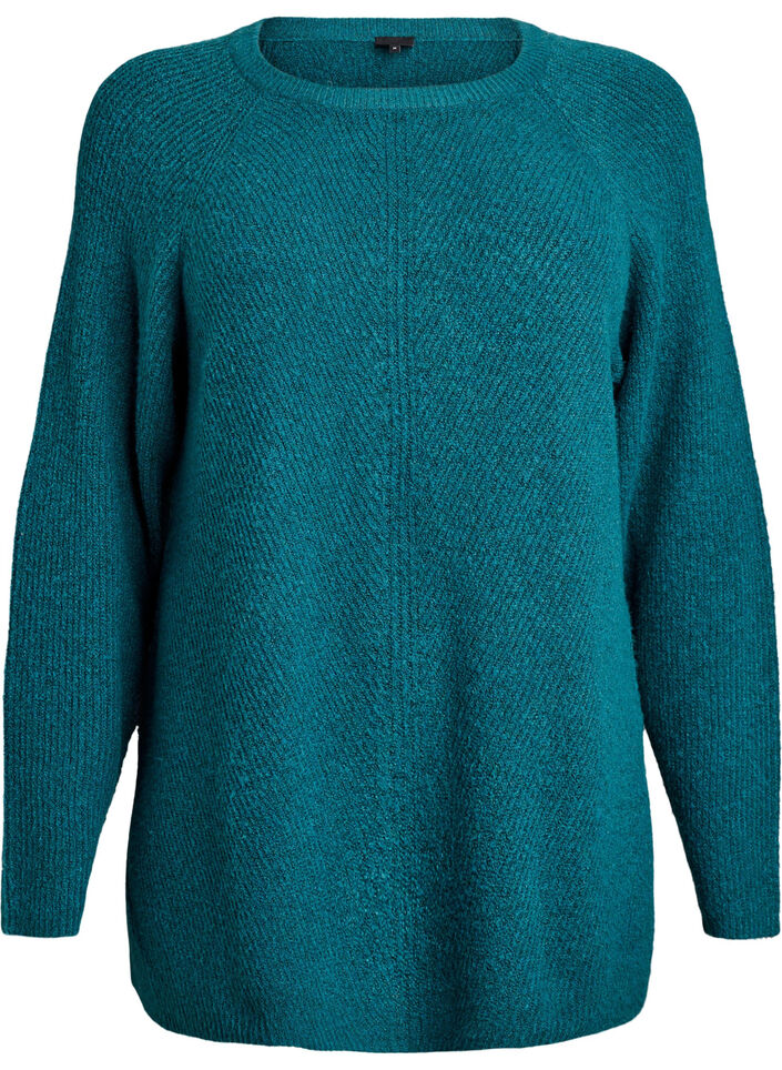 Pull en maille &agrave; motif diagonal et manches raglan, Vert, Packshot image number 0