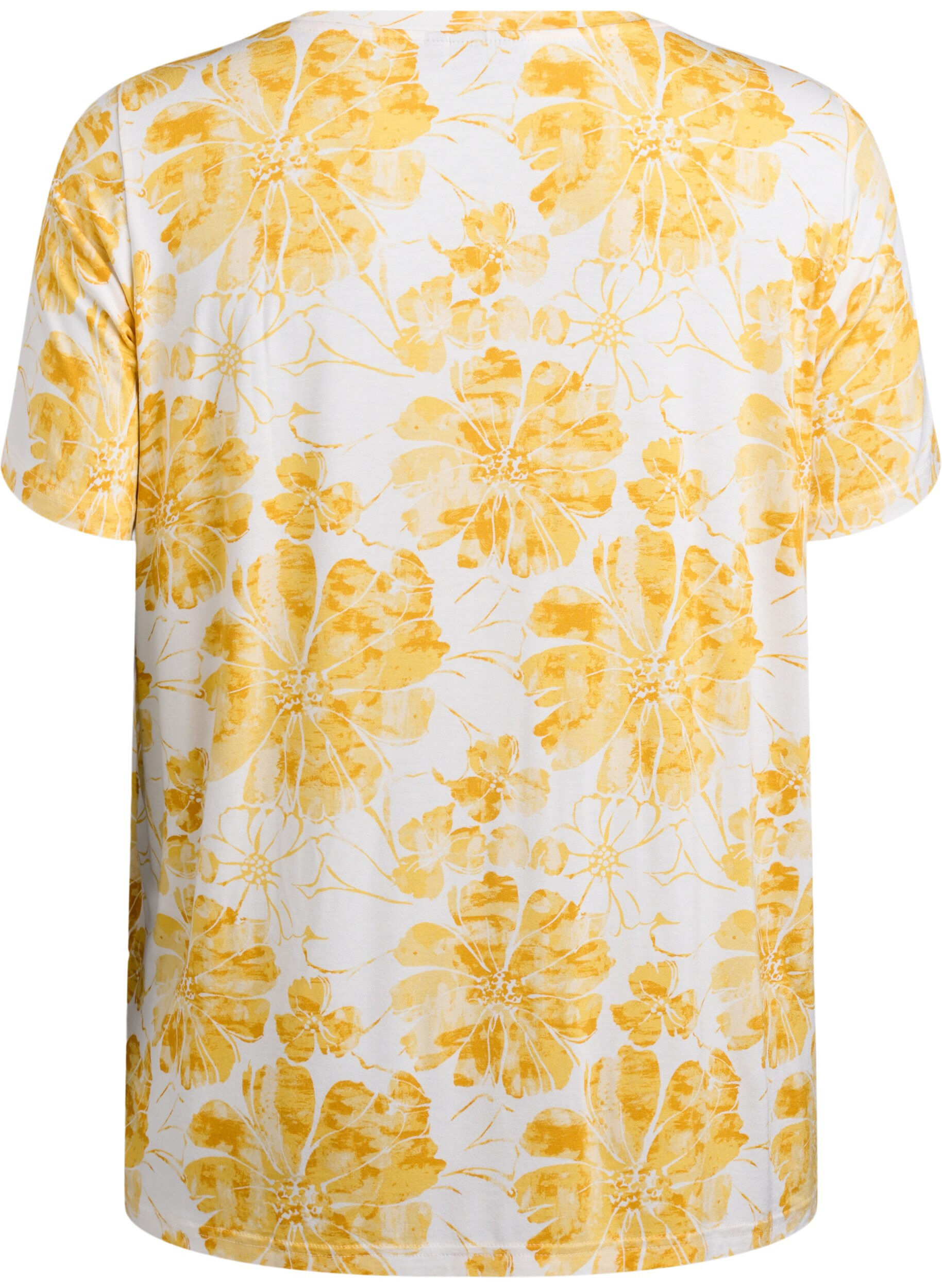 Zizzi T-shirt avec imprim&eacute; floral, Jaune, Packshot image number 1