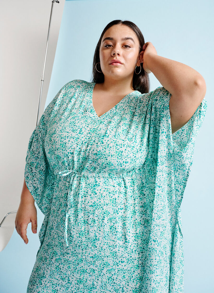 Robe caftan en viscose avec imprimé, Green Dot, Image image number 1