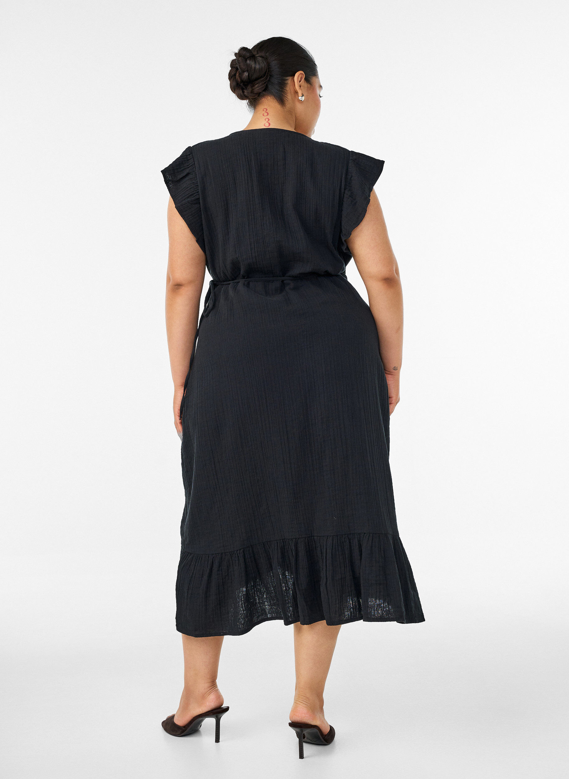 ZizziRobe portefeuille en mousseline de coton avec volants, Noir, Model image number 1