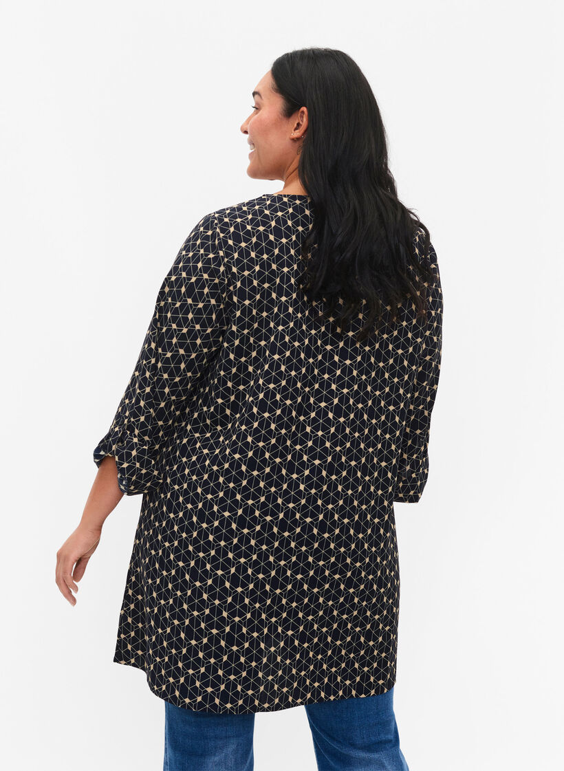 Tunique en forme de A avec imprimé, Blue Beige AOP, Model image number 1