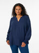 Blouse avec poignets smock&eacute;s et col en V, Bleu, Model image number 0
