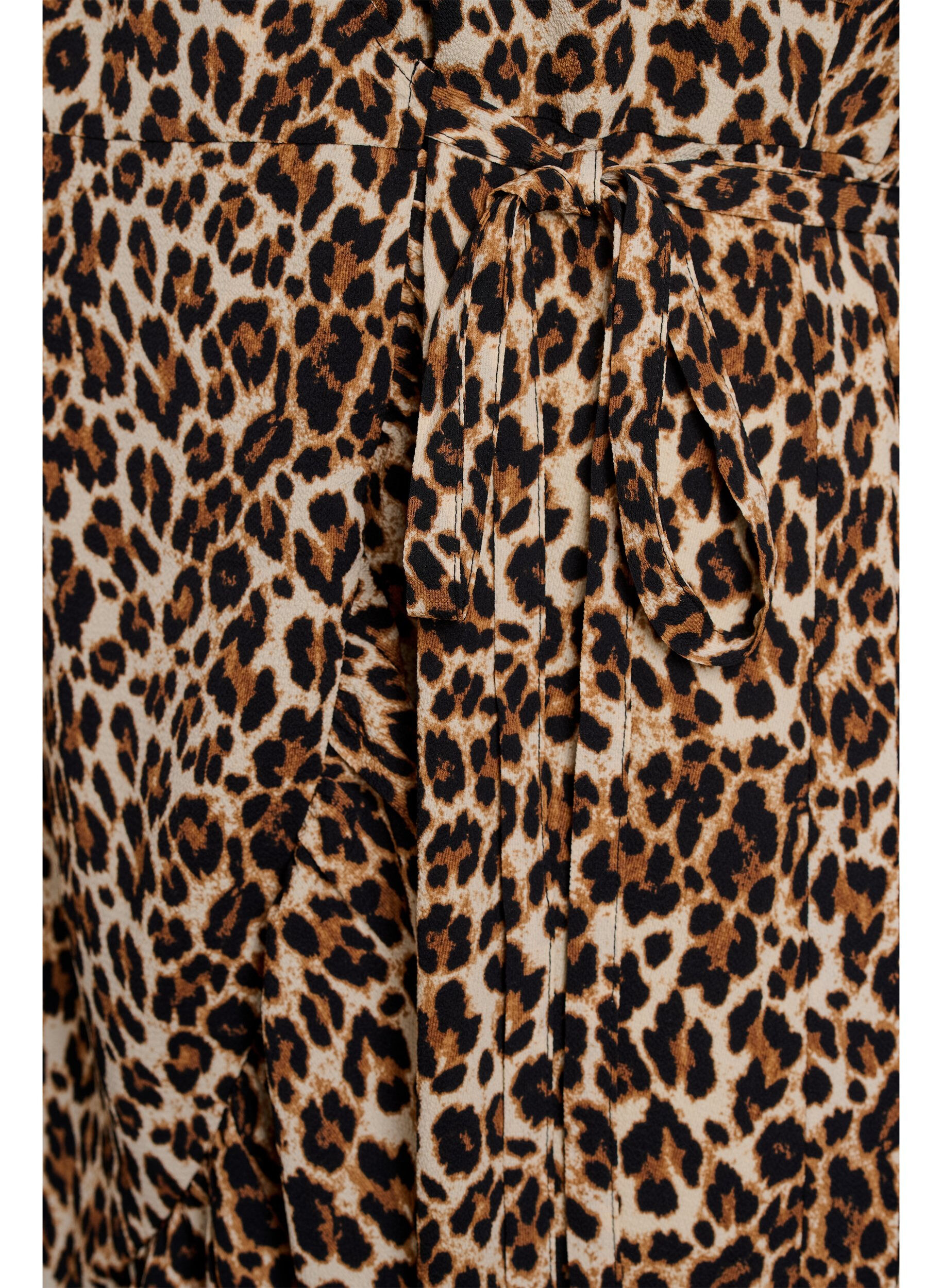 Zizzi Robe portefeuille imprim&eacute;e &agrave; manches courtes, Marron, Packshot image number 3