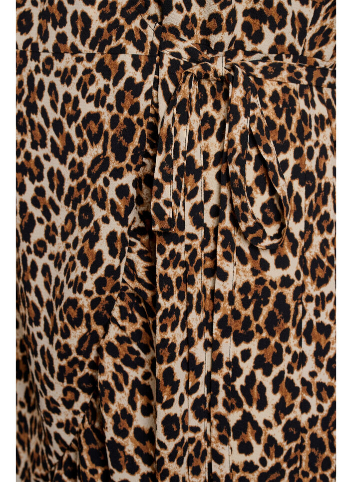 Robe portefeuille imprim&eacute;e &agrave; manches courtes, Marron, Packshot image number 3