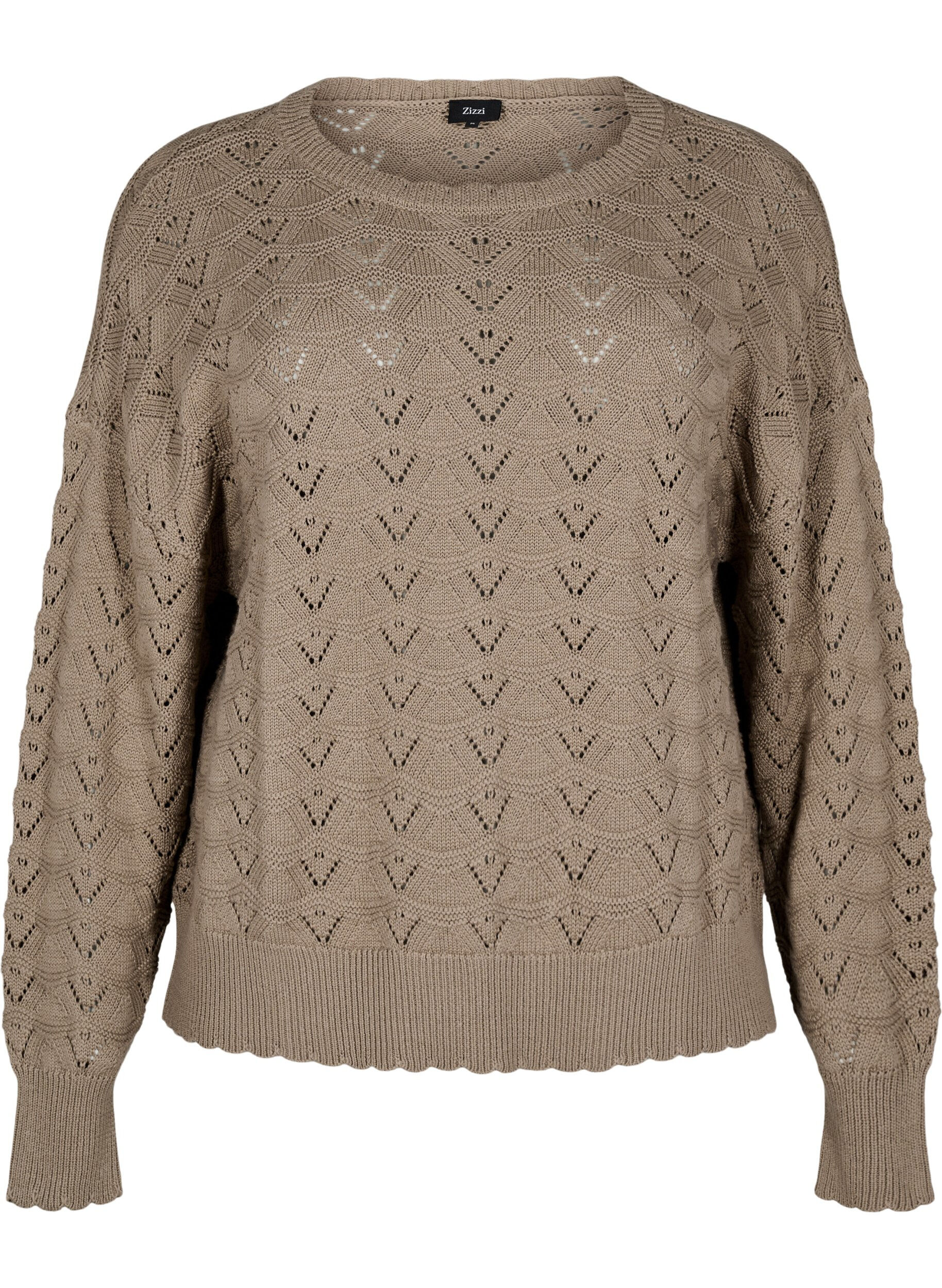 Zizzi Chemisier &agrave; manches longues en tricot avec motif ajour&eacute;, Desert Taupe, Packshot image number 0