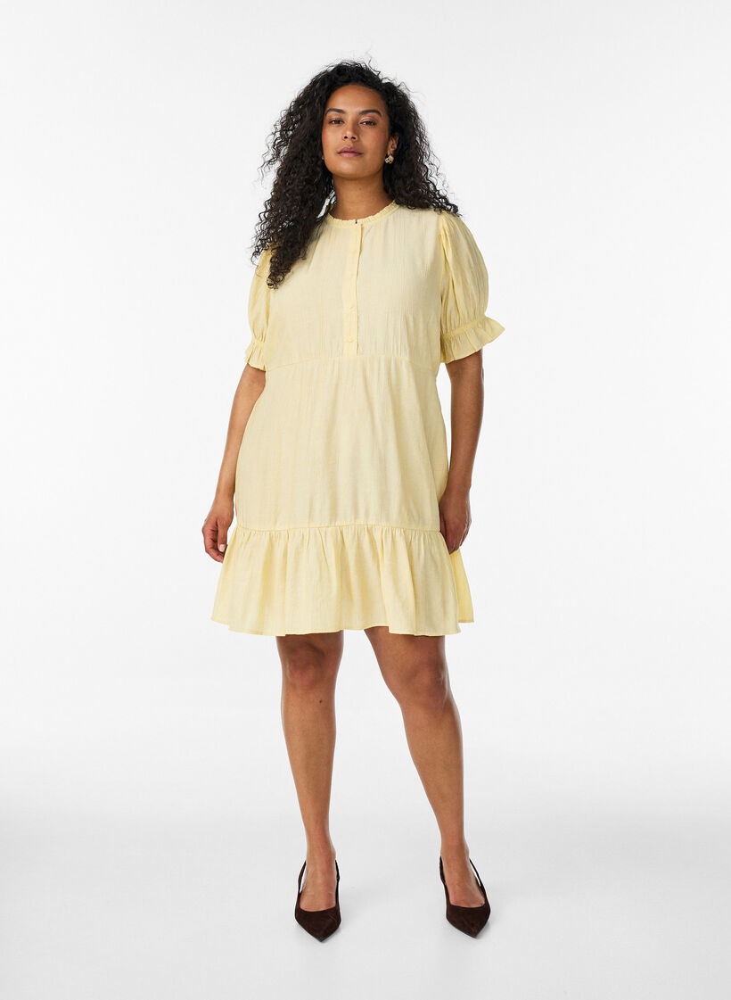 Robe courte en viscose avec volants, Jaune, Model image number 1