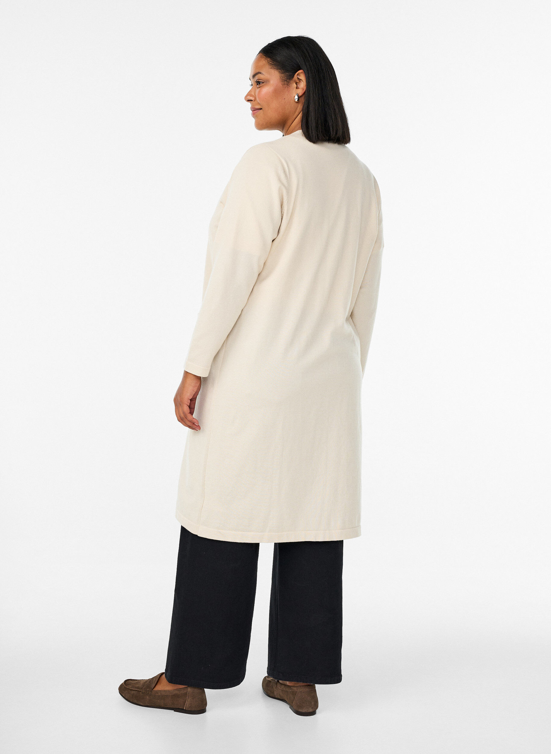 Zizzi Cardigan long ouvert avec poches, Beige, Model image number 1