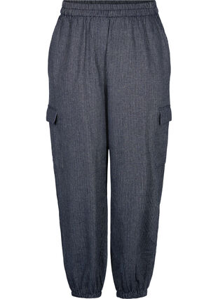 Pantalon cargo en coton rayé, Dark Blue Stripe, Packshot image number 0