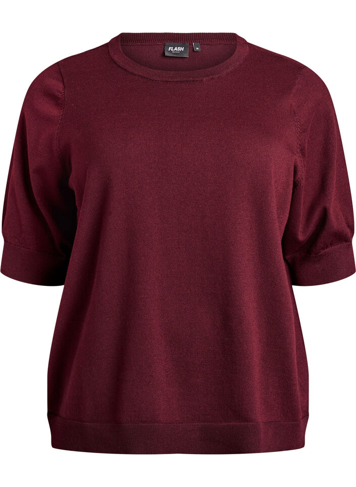 Blouse en fine maille &agrave; manches courtes, Bordeaux, Packshot image number 0