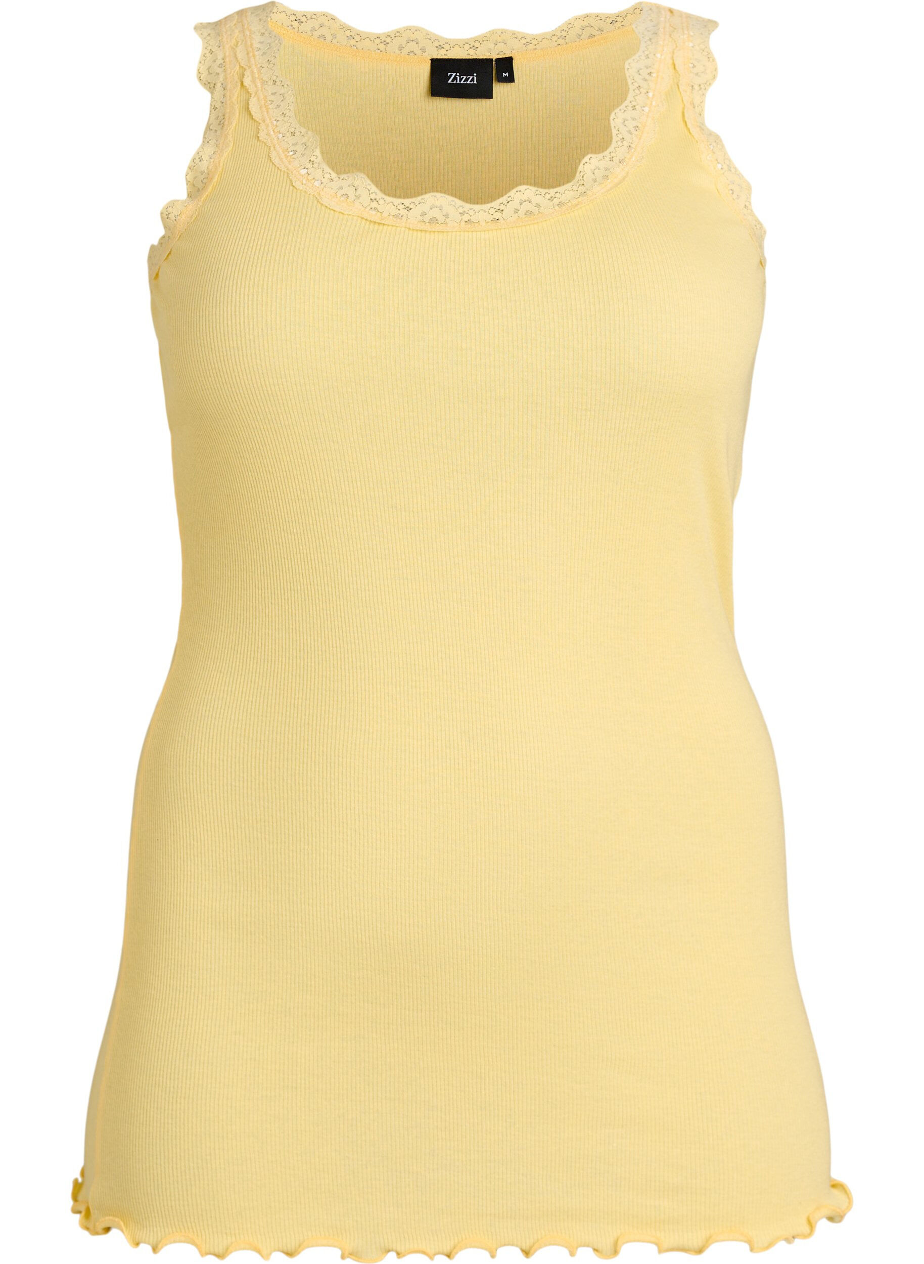 Zizzi Haut avec bordure en dentelle, Jaune clair, Packshot image number 0
