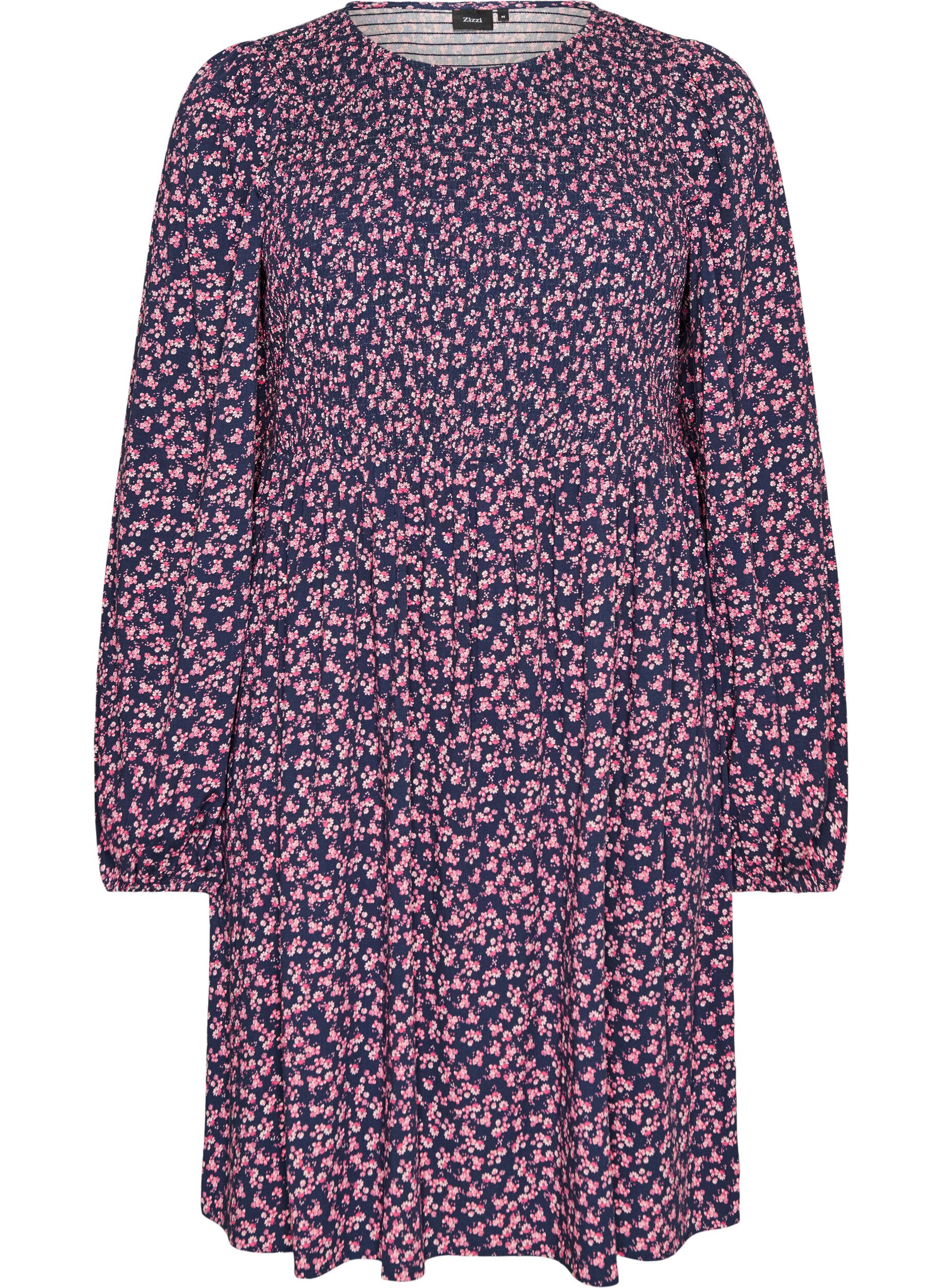 ZizziRobe avec haut smock&eacute; et imprim&eacute; &agrave; petites fleurs, Bleu, Packshot image number 0
