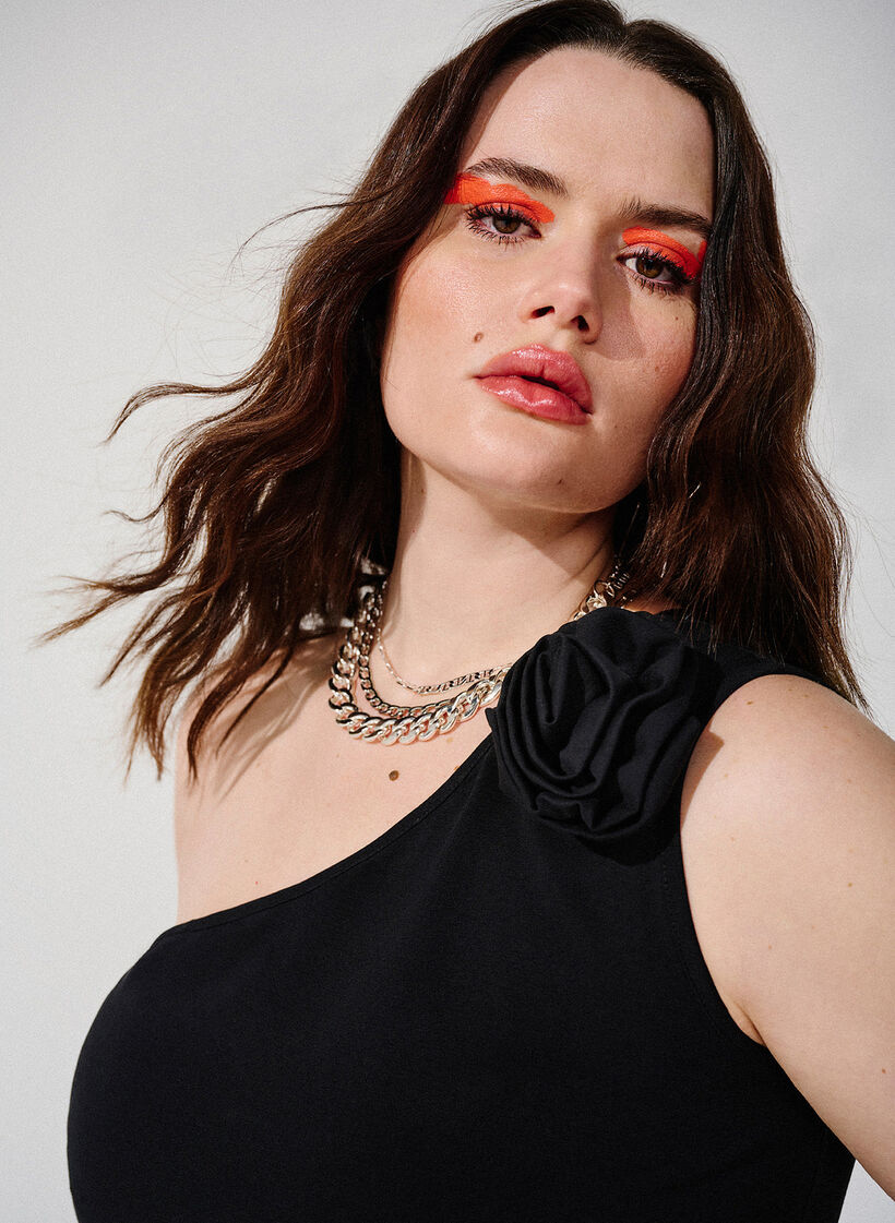 Top asymétrique avec rose, Black, Image image number 0