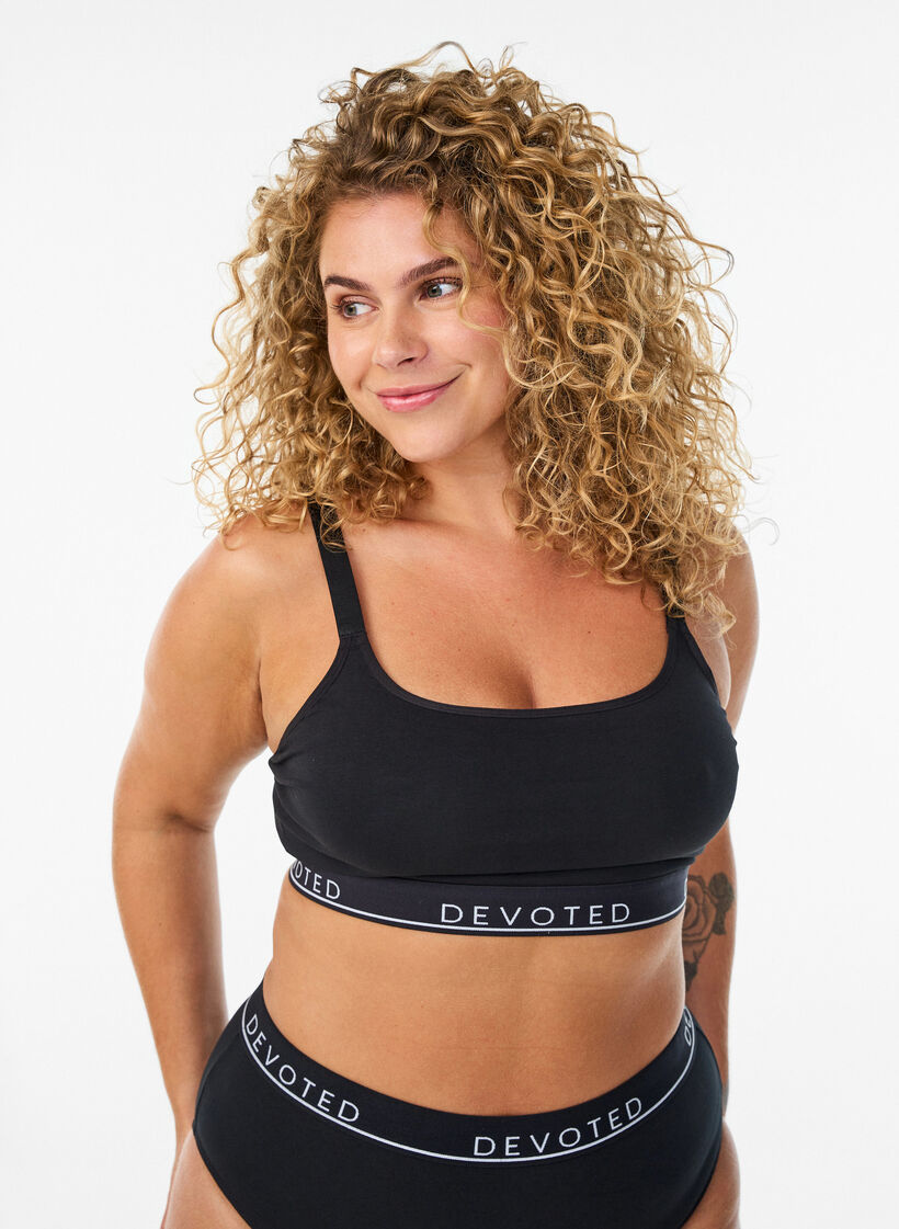 Haut soutien-gorge en coton avec bretelles r&eacute;glables, Noir, Model image number 0