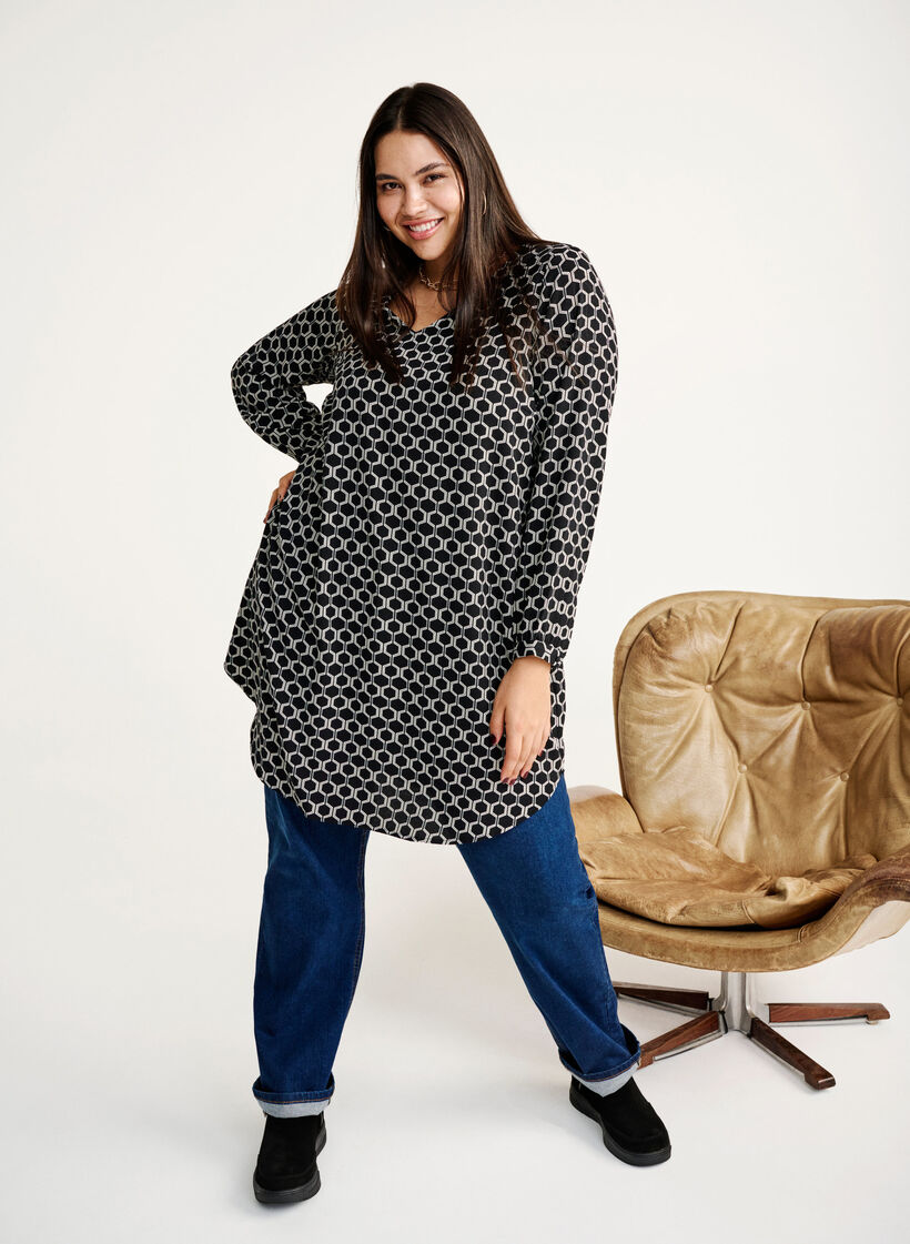 Robe à col en V avec imprimé, Black Graphic AOP, Image image number 0