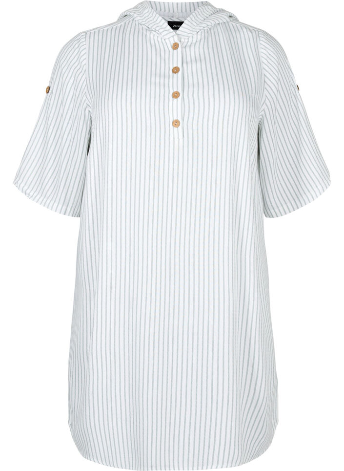 Tunique à manches courtes en viscose avec capuche, Chinois Green Stripe, Packshot image number 0