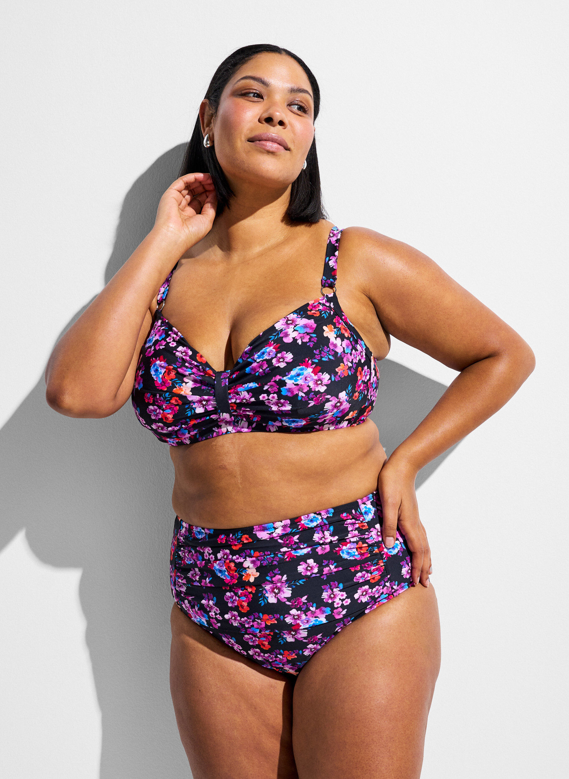 ZizziCulotte de bikini taille haute &agrave; motif, Violet, Model image number 0