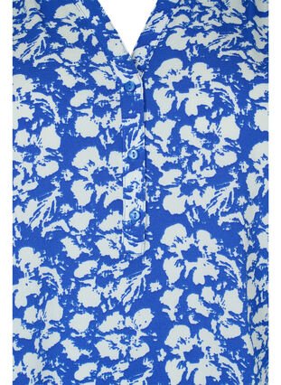Blouse à manches longues avec imprimé floral et col en V, Blue White Flower, Packshot image number 2