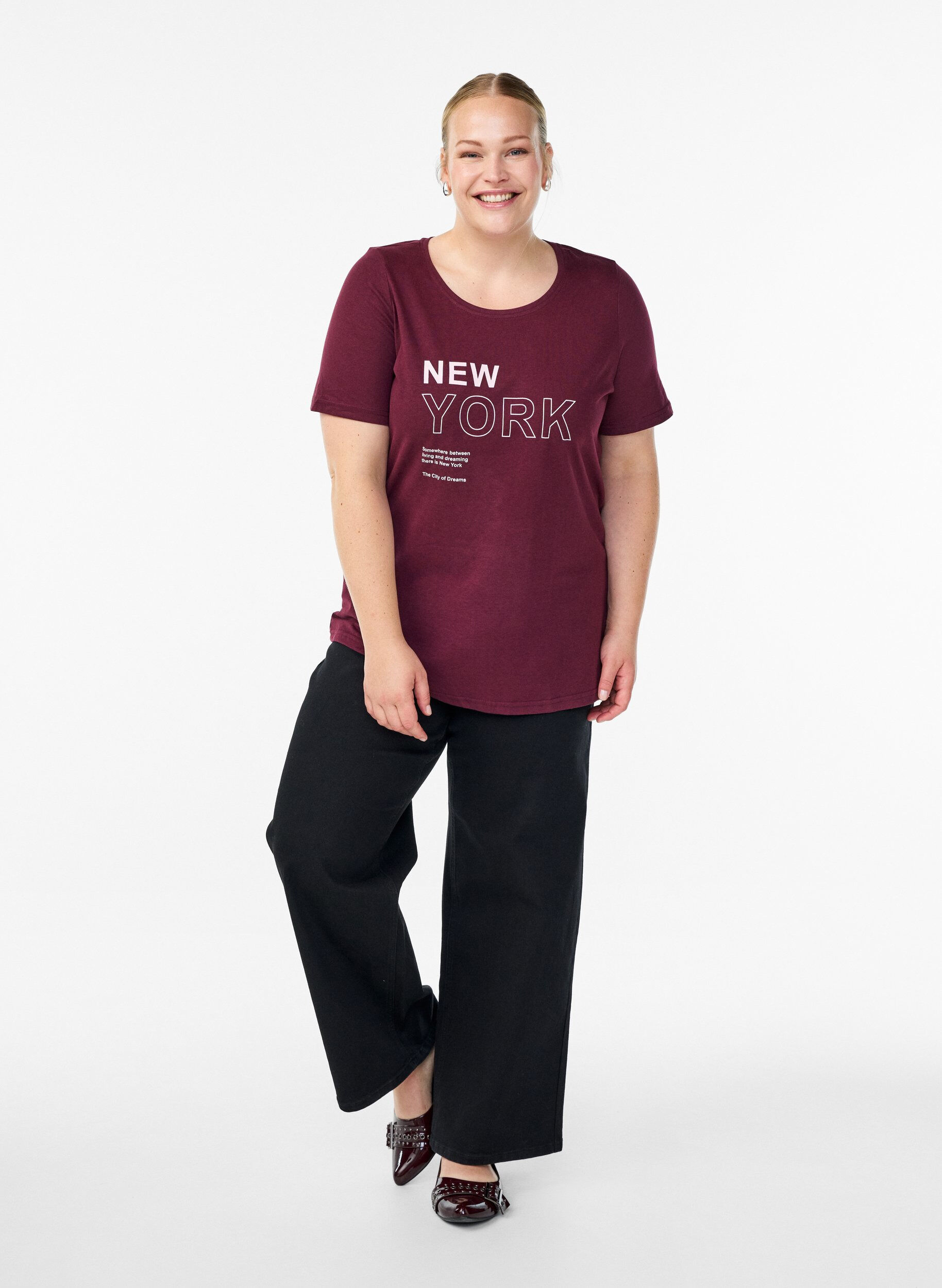 Zizzi FLASH - T-shirt avec motif, Bordeaux fonc&eacute;, Model image number 1