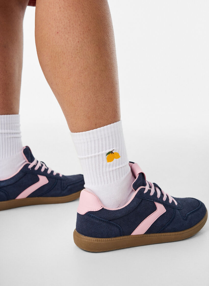 Chaussettes en coton avec motif, Blanc, Model image number 0
