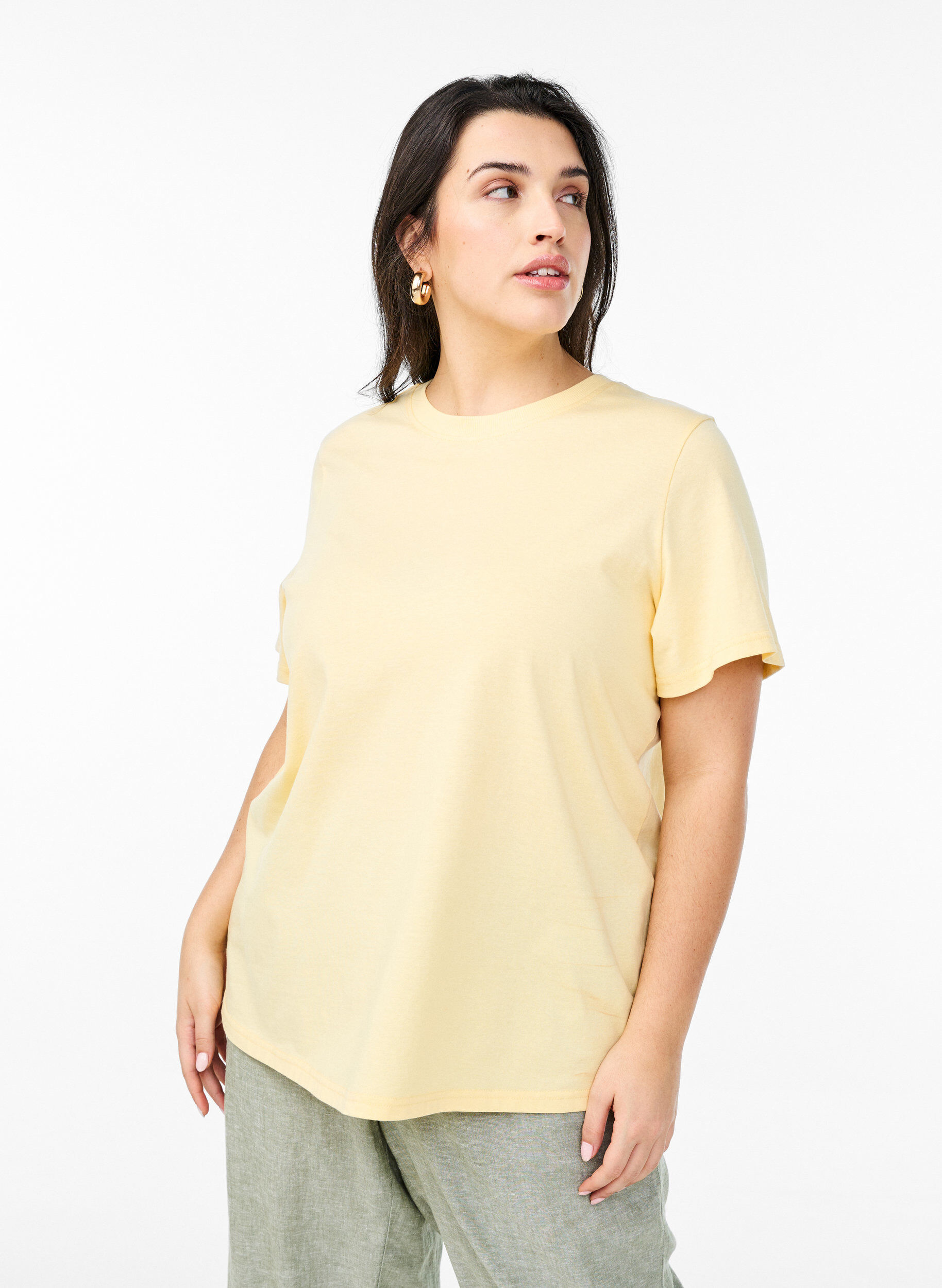 ZizziT-shirt basique en coton &agrave; col rond, Jaune clair, Model image number 0