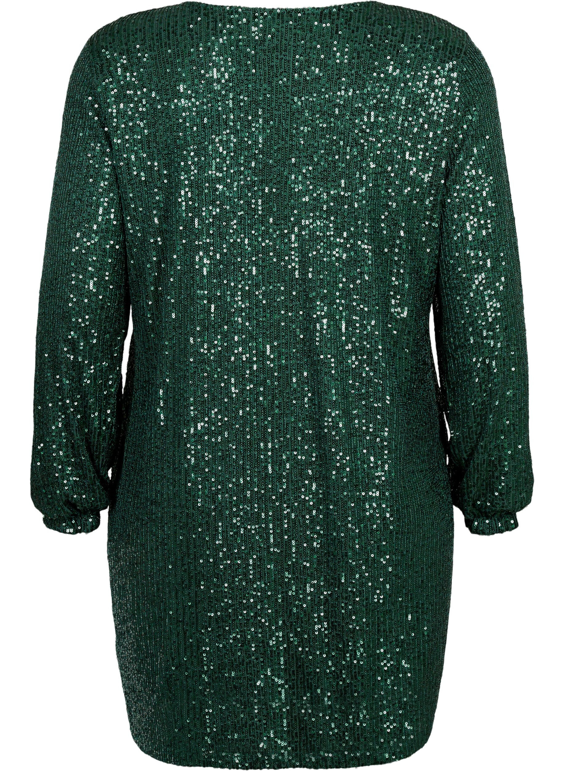 Zizzi Robe courte &agrave; sequins et manches longues, Scarab, Packshot image number 1