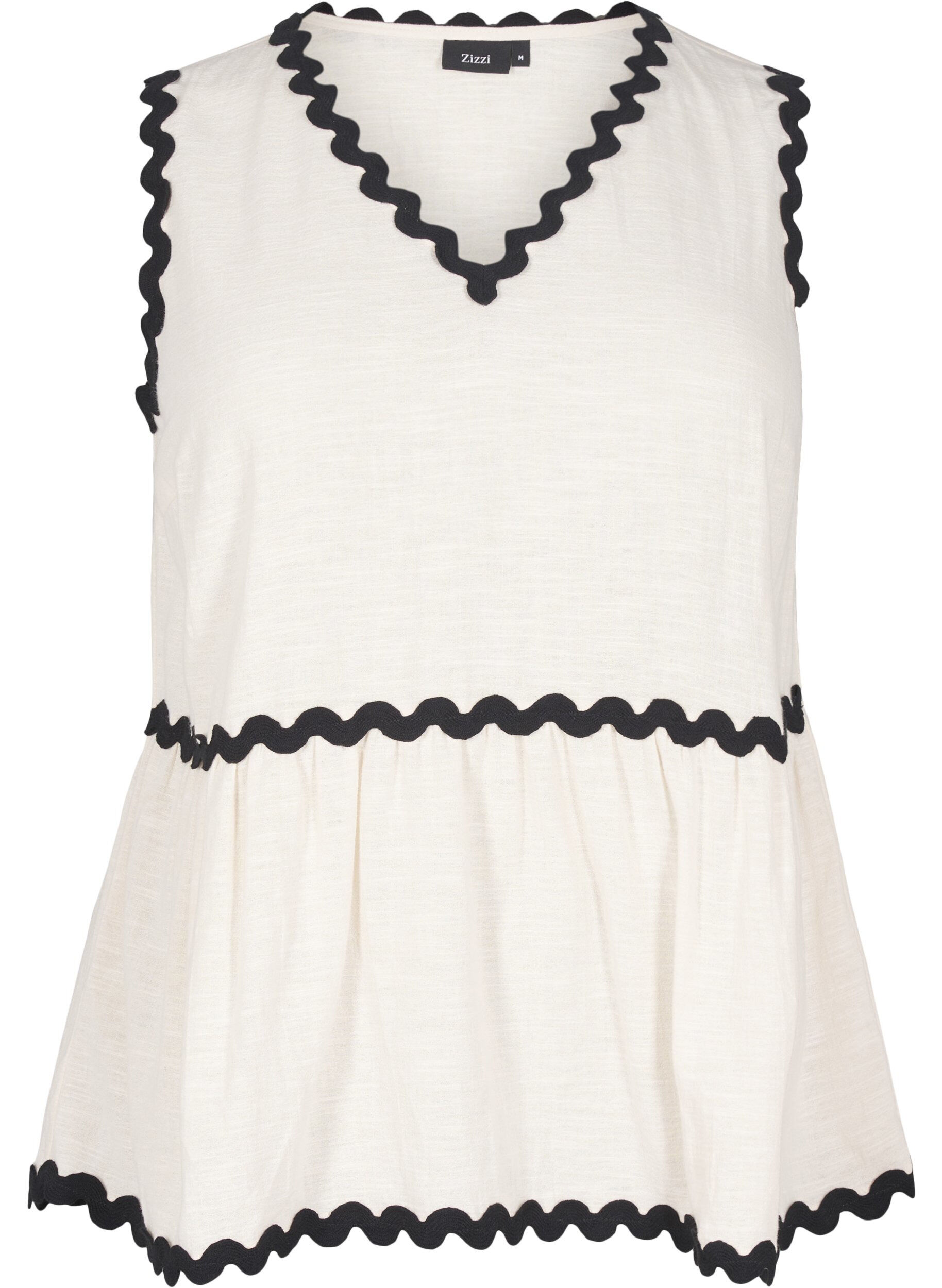 Zizzi Chemisier sans manches avec bords contrast&eacute;s et &eacute;chancr&eacute;s, Beige, Packshot image number 0