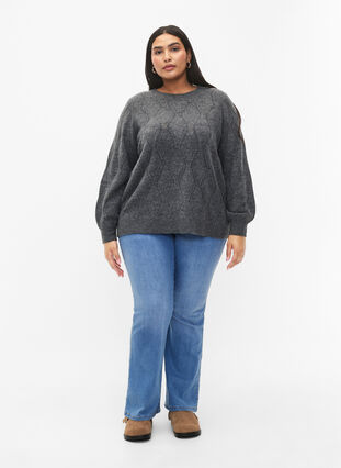 Pull en tricot avec motif à trous, Dark Grey Melange, Model image number 2