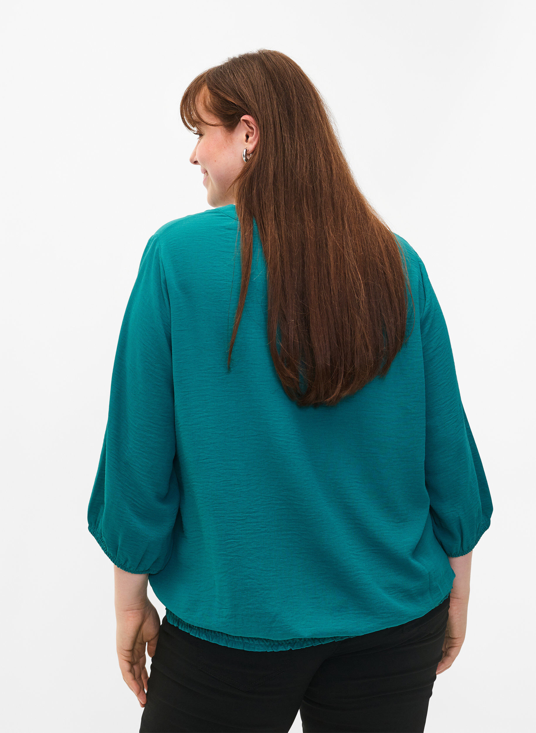 Zizzi Blouse &agrave; smocks et manches 3/4, Deep Lake, Model image number 1